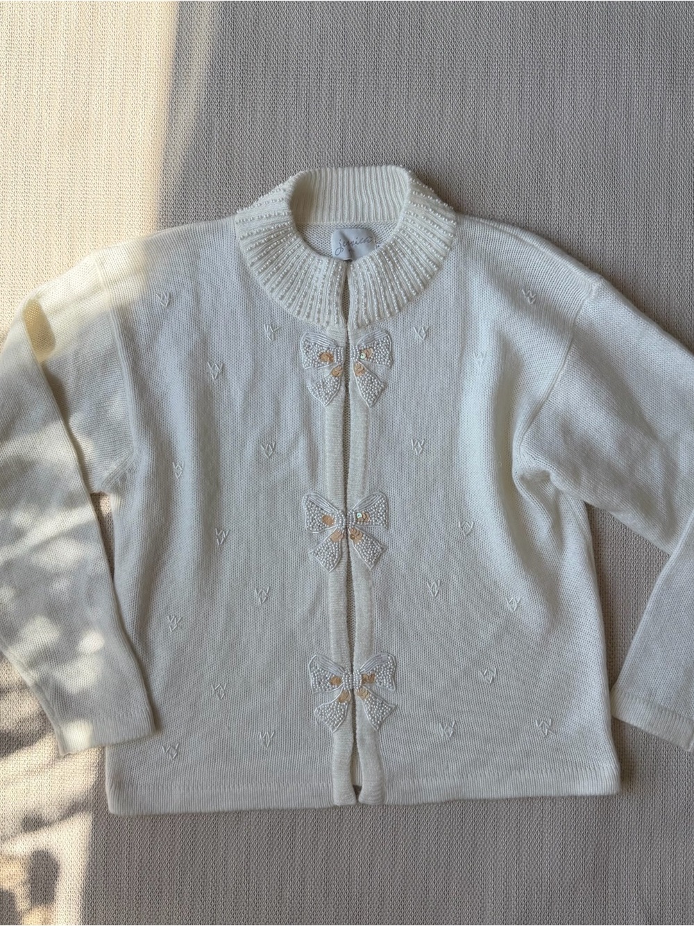 Vintage White Fairycore Butterfly Beaded Embroidered Sweater
